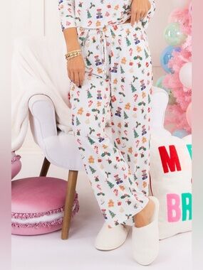 Mary Square Christmas Morning Holiday Pajama Pants White Multi Size XXL